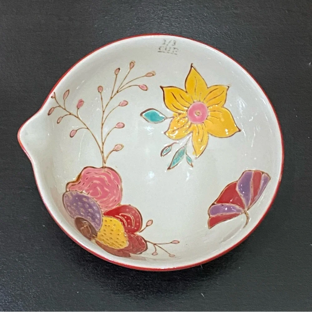 Beautiful Ceramic Nesting Measuring Cups Bowl Fruits & Flowers Design